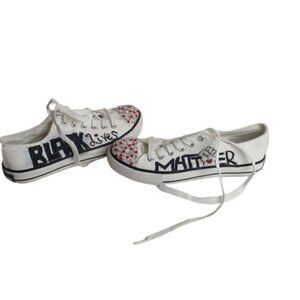 Kicasso Sneaker Art Womens Black Lives Matter Sneakers White Canvas Lace Up 11